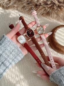 1pc Square Belt Women's Quartz Watch Exquisite And Compact Suitable For Daily Matching With Birthday/Graduation Gifts And Gathe