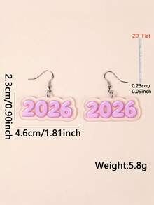 1 Pair Pink 2026 Pattern Acrylic Earrings, Elegant Minimalist Style Jewelry Earrings For Men And Women, Suitable For Daily And Holiday Wear - Pink - View 5