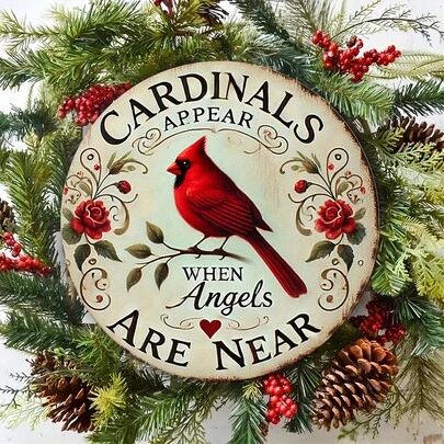 1pc Vintage Red Cardinal Wooden Sign - 8 Inch X 8 Inch, Farmhouse Style Red Cardinal Wreath Design, Suitable For Porch, Home And Garden Decor - Durable Hanging Sign With Inspirational Message, Cardinal Decor, Perfect Room Decoration