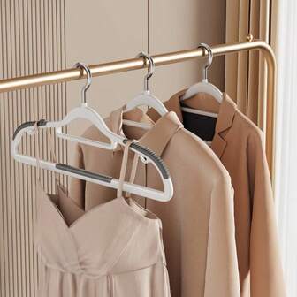 15/5pcs High-Quality Anti Slip Hangers, Dual-Purpose Wet And Dry Hangers, Space Saving, Built-In Two Hooks, 360 Degree Rotatable Hooks, Tough And Durable, Suitable For Suit Jackets, Camisoles, Outerwear, Coats, Jackets, Dresses, Pants, Shoes, Jeans, Boots, Skirts, Ideal Wardrobe Items, Room Decoration, Home Decoration