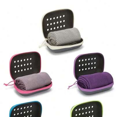 1条/多色速干降温毛巾，柔软透气吸汗降温毛巾，带收纳盒，适用于运动、跑步、瑜伽、健身俱乐部、高尔夫等。