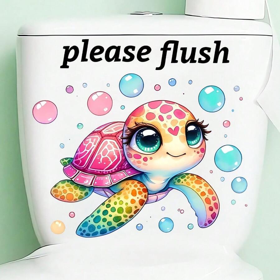 1pc Underwater Adventure Toilet Seat Decal - Cute Cartoon Sea Turtle & Ocean Scene, Removable Sticker, Kids Bathroom Makeover Sticker Set - Ocean Theme Vinyl Decal For Toilet Lid And Walls, Unique Bathroom Gift Idea - Playful Sea Turtle Toilet Seat Sticker, Self-Adhesive Decoration, Ideal For Pet Lovers And Coastal Homes - Multicolor - View 1