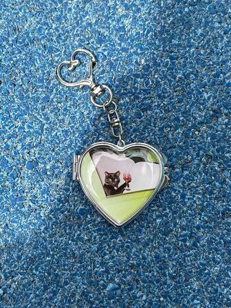 1pc Metal Key Chain With Heart Shaped Mirror Y2k Style Bag Pendant Sweet Cool Fashion Pendant