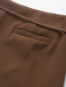 女士纯色拉链腰带短裙裤 夏季 - 紅棕 - 查看 5