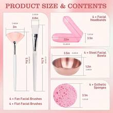2/3/4/5/10/20 Pcs Esthetician Facial Care Tool Set, Multiple Combinations Available, Home Care, Travel Portable Face Mask Applicator Kit Includes 4 Rose Gold Face Mixing Bowls, 4 Fan-Shaped Face Mask Brushes, 4 Flat Head Brushes, 4 Compressed Sponges And 4 Headbands, Suitable As Spa Party Favors Or Face Masking Set - Multicolor - View 6