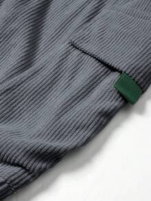 Hidkat 男士灯芯绒工装慢跑裤，多口袋休闲街头风 - 灰色 - 查看 6