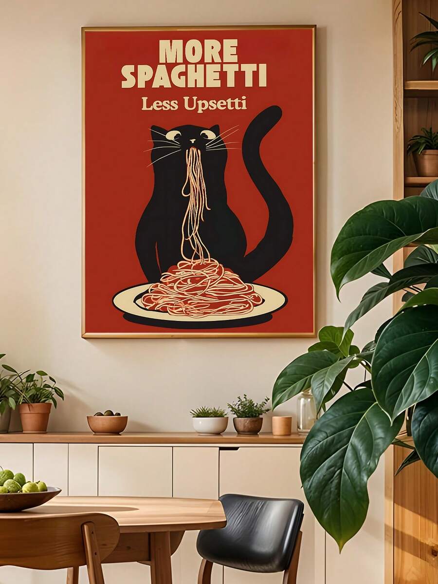 1幅“饿猫意大利面”图案海报,幽默海报,趣味厨房墙饰,复古趣味浣熊意大利面海报,幽默厨房墙饰,节日礼物,卧室装饰,客厅装饰,办公室装饰,餐厅装饰,墙饰,家居装饰,房间装饰,帆布墙饰,海报,带框墙饰,可选画框 - 彩色 - 查看 1