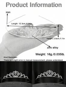 1件时尚优雅水晶皇冠头饰，适合女性日常装饰、服装搭配、约会、派对、节日礼物、新娘团队、婚礼装饰、角色扮演配饰、道具和服装、新娘头箍、锌合金头箍、闪亮字母设计、镶嵌水晶，璀璨夺目，轻盈材质，呵护肌肤。 - 銀色 - 查看 4