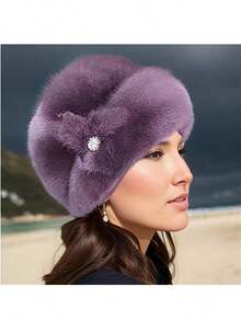 Fashionable Women's Faux Fur Knit Hat - Thick & Warm Winter Cap With Ear Flaps | Windproof & Stylish | Perfect For New Year Celebration