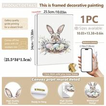 1PC Canvas Wall Art_Nursery Decor Printed Rabbit Burrow Motif, Watercolour Easter Art, Rabbits With Flowers, Spring Blossoms, Farm Animals, Easter Egg Design, Rabbit Garland - Framed Nursery Wall Art Perfectly Suited For Children's Room Decor, Playroom Decor Children's Room Decor Nursery Decor Daycare Decor Girls' Bedroom Girls' Room Decor Children's Room Decor Boys' Bedroom Boys' Room Decor Girls' Bedroom Decor