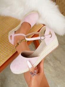 Zapatos de cuña con plataforma, correa y hebilla, elegantes para mujer, aptos para todas las estaciones - Rosa - Ver 8