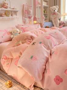 1pc Milk Velvet Single Duvet Cover New Thickened Warm And Comfortable Coral Velvet Autumn And Winter Quilt Cover Bedding - Pink - View 2