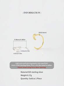 1pc S925 Sterling Silver Nose Ring/Nose Stud/Gold Nose Ring/Silver Nose Ring/Nose Hoop/Ear Cartilage Hoop/Ear Cuff/Tragus Hoop/Small Earring (Do Not Bend) - Moon Nose Ring - View 2