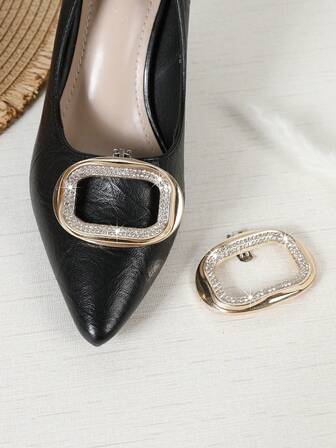 1 Pair Fashionable Square Rhinestone Embedded Metallic Detachable DIY Shoe Clips, Suitable For Decorating Various Women Shoes Like High Heels, Flats, Appropriate For Different Occasions