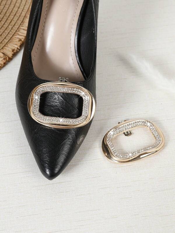 זוג אחד קליפסים אופנתיים מרובעים משובצים ריינסטון מתכתיים ניתנים להסרה לנעלי DIY, מתאימים לקישוט נעלי נשים שונות כמו עקבים גבוהים, נעליים שטוחות, מתאים לאירועים שונים