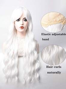 长款波浪卷刘海假发，白色合成假发，女士款，适合角色扮演