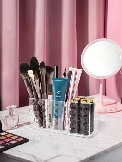Transparent Acrylic Organizer For Eyebrow Pencils And Brushes - Storage Box With Compartments For Cosmetics. , Makeup Room Decor