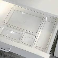 Bộ 1/4/8 hộp đựng đồ trong suốt đơn giản, hộp đựng vật dụng nhỏ, hộp đựng mỹ phẩm và dụng cụ trang điểm, hộp sắp xếp ngăn kéo. - Trong sáng - Xem 3