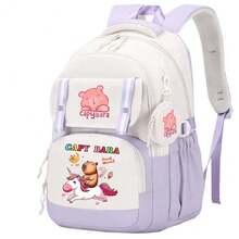 Capybara Cute Design Canvas Backpack, Breathable And Lightweight Fashionable Campus Student Bag, Travel Backpack With Ergonomic Design, Shoulder Bag, Large-Capacity Multi-Layer Pencil Case, Back To School Supplie Essentials Office Supplies Valentine's Day Gifts School Bag Bookbag