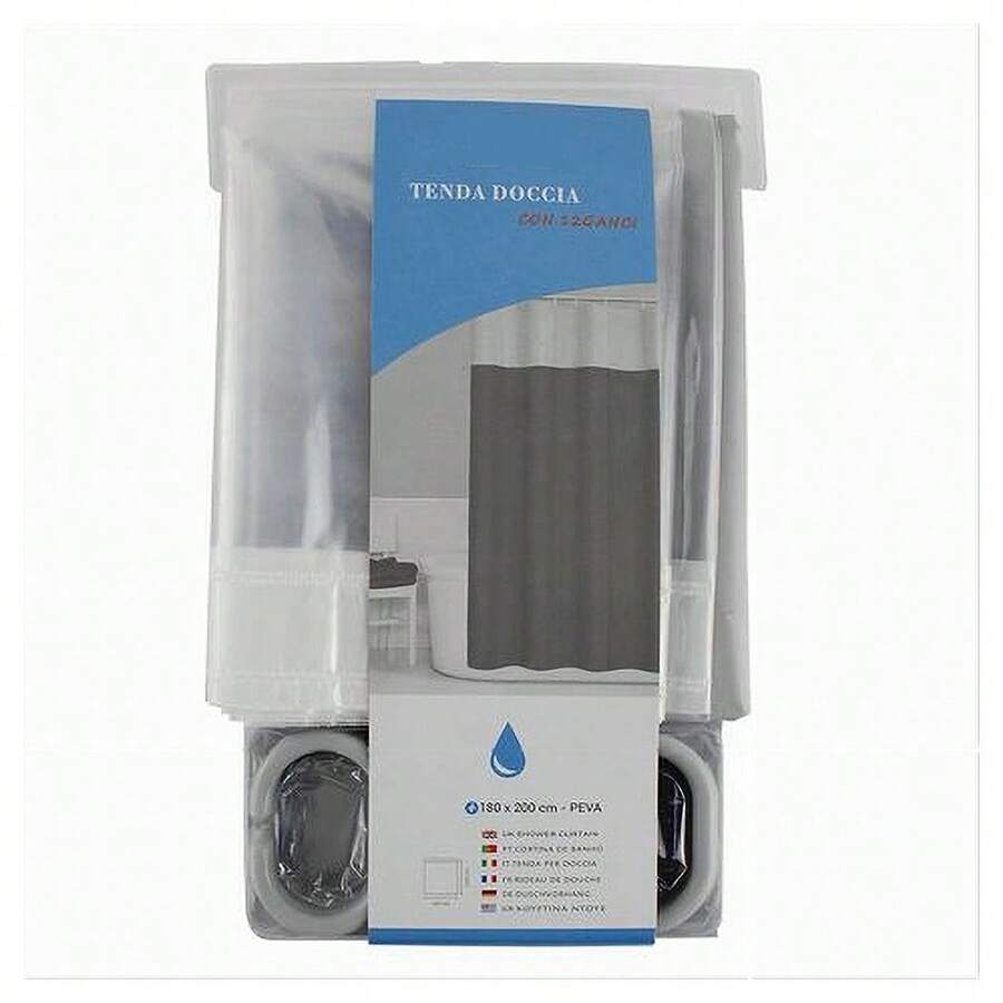 OISE ART STORE Tenda Da Doccia Vasca Bagno Peva Con 12 Ganci 180x200cm Trasparente Grigio 69493 - - Multicolore - Visualizzare 1