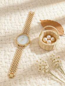 1pc/Set Women's Gold Chain Watch, Glitter Starry Dial With Star & Moon Decor, Elegant & Fashionable Ladies Watch For Commute, Daily Wear, Suitable As Gift For Women, Occasions Like Christmas, Valentine's Day, Ramadan, Eid, Carnival, Chinese New Year