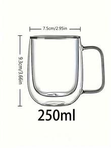 1个耐高温双层玻璃杯，带把手，适用于办公室/家庭，可盛装茶/牛奶/咖啡，透明便携，适合卡布奇诺、拿铁、茶、冷热饮品，适用于复活节、圣诞节、生日派对、返校季等场合。 - 透明 - 查看 10