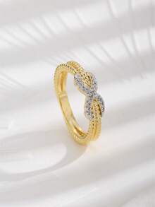1枚简约18K镀金铜锆石戒指，适合女士日常佩戴 - 黃色 - 查看 1