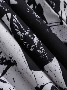 男士随机泼墨印花工装裤，宽松抽绳阔腿裤，多口袋设计，适合健身、锻炼、跑步、户外活动、休闲穿着，春秋季款。 - 黑色 - 查看 6