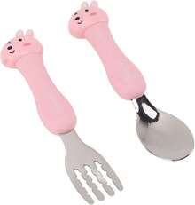 Juego De Cuchara De Horquilla De Dibujos Animados, Utensilios De Entrenamiento De Alimentación para Bebés De Acero Inoxidable, Juego De Cubiertas para Niños Pequeños Portátiles,36982523 - Multicolor - Ver 2