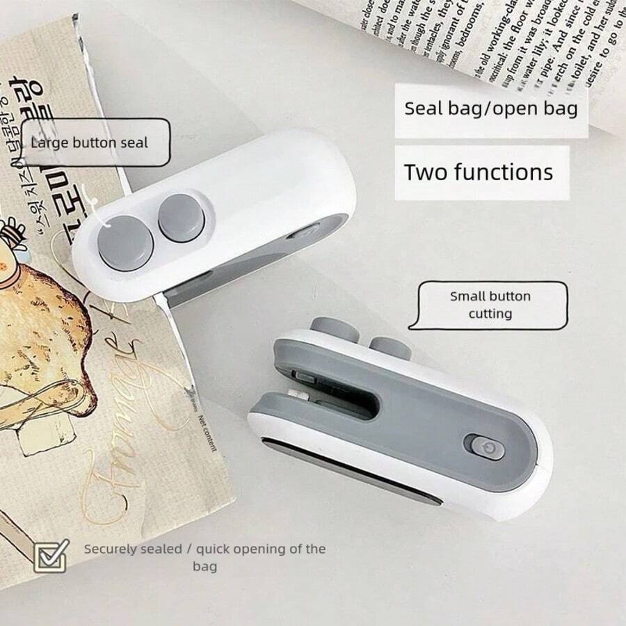 OBOVAY 1 Stück USB aufladbares Mini Thermosiegelgerät, Doppelfunktion Schneiden und Versiegeln, tragbar für Outdoor-Camping, Haushalts-Lebensmittel-Vakuumiergerät, plastikfreier Snack-Versiegler