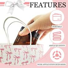 20pcs Pink Bow Gift Bags With Handles, Suitable For Baby Shower, Wedding, Girl's Party, Bow Theme Party, Birthday Party, Bridal Shower, 8.3 X 5.9 X 3.1 Inches (White, Small Bow) - Multicolor - View 4