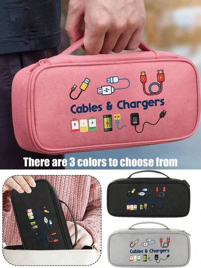 Electronic Accessories Travel Organizer Bag, Printed With Cable And Power Bank Patterns, Essential Travel Accessory - Multi-Compartment Digital Organizer Bag, Zipper Closure, Portable Electronics Accessories Organizer Pouch To Hold Charging Cables, External Hard Drive And Power Bank Camera Case Camera Bag Charger Case Packing Cubes For Women For Men Charger Bag