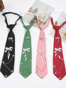 1pc Women's Fashion STAR Letter Small Star Bow Tie Decor Chain Necklace, Black/Green/Pink/Red, Suitable For Party, Casual, School, Daily Wear - A - View 2