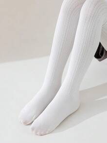 1pc Girls/Toddlers/Kids Vertical Striped Tights, White Solid Color Footed Pantyhose, Striped Leggings, Cute Princess Style Footless Tights, Spring Full Length Pants, All Season Dance Socks, Suitable For Daily Jumpsuits, Fashion Versatile Dance Pants, Outdoor Leggings, Back To School Season, Students, New Semester - White - View 4