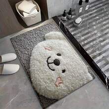 1 covor de baie din microfibră cu model de ursuleț alb mic, antiderapant și super moale, preș de ușă, covoraș de absorbție a apei pentru baie, lavabil la mașină, cu fir scurt, spate TPR, material tricotat, pentru baie, dormitor, bucătărie, intrare, utilizare în interior și exterior, accesorii și decor pentru baie, cadou perfect pentru casă nouă. - Multicolor - Vizualizare 2