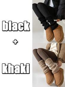 1/2/3 Paia di scaldamuscoli caldi da donna, scaldamuscoli lavorati a maglia di colore unito, scaldamuscoli lavorati a maglia versatili, scaldamuscoli lunghi e caldi lavorati a maglia per l'autunno/inverno, alla moda - Multicolore - Visualizzare 21