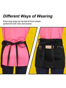 一套黑色女服务员腰围围裙，采用优质涤纶面料制成，带有3个口袋，男女通用，适合服务员、家务、日常生活、清洁、防护穿着，也适合新年、情人节和狂欢节等场合。 - 彩色 - 查看 3