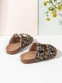 新款儿童防滑耐穿软底时尚豹纹勃肯鞋风格街头沙滩凉鞋 - 卡其色 - 查看 5