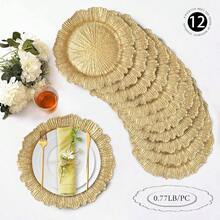 Gold Charger Plates Set Of 12 Reef Plate Chargers For Dinner Plate Round Plastic Table Chargers For Thanksgiving Christmas - Vàng - Xem 4