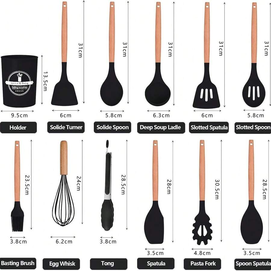12 Pcs Kitchen Utensils Set Silicone Cooking Nonstick Spatula Turner Spoon Tools - 12pcs Per Set - View 1