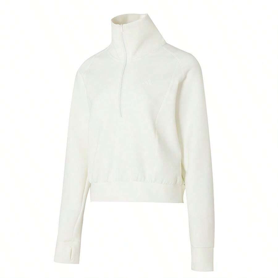 Adidas 女士运动衫，翻领套头衫，SFL HZ SWT，休闲运动日常时尚上衣，KH0207 - 漢玉白 - 查看 1