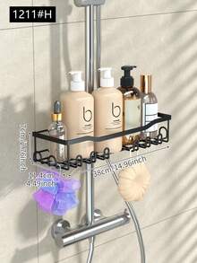 1pc Shower Caddy And Soap Holder, Wall Mounted, Adjustable Height, Fits Shower Rod, For Storing Shower Gel, Shampoo And Soap, Bathroom Accessory - Multicolor - View 14