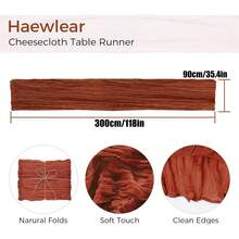 1pc Pleated Cheesecloth Table Runner, Suitable For Wedding, Bridal, Birthday Party Long And Round Dining Table Centerpiece Decor - Rust Brown - View 2