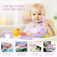12pzs Platos para Niños Silicon, Set de Vajillas Silicona de Alimentación, Sin BPA, Fácil de Limpiar, Apto para Microondas, Regalos de Navidad para Niña/Niño (Púrpura),36982494 - Rosado Sandía - Ver 6