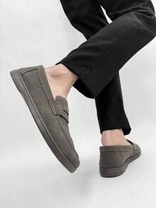 男士休闲乐福鞋，轻便透气平底纯色驾车鞋，套脚莫卡辛鞋，室内/室外鞋，舒适护理鞋 - 灰色 - 查看 9