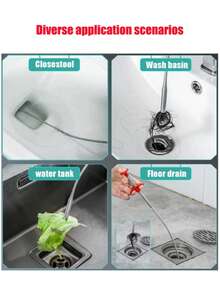 1pc 60/160/200cm Steel Wire Drain Clog Remover Grabber Tool For Unclogging Toilet, Sink, Kitchen Drain - Red - View 4