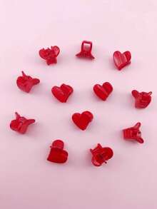 12 个/包 1.7 厘米红色心形塑料发夹，适用于情人节发夹发夹发夹发夹接发夹，学校用品，学院秋冬发夹发饰女士蝴蝶结度假装女士 - 紅色 - 查看 6