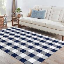 IOHOUZE Buffalo Plaid Checkered Rug 4x6 Ft Front Door Mats, Washable Area Rugs For Front Porch Decor, Spring Summer Welcome Mats Outdoor, Navy White Rug For Farmhouse/Entryway/Home Entrance,One-Size,NavyandWhite4x6Rectangular - NavyandWhite4x6Rectangular - View 10