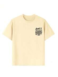 Young Boy Casual Graphic Print Crew Neck Short Sleeve T-Shirt, Summer Top - Apricot - View 9