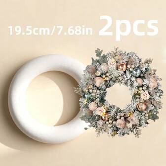 2 piezas de Corona de espuma redonda de 19,5 cm, adecuada para corona de Navidad, boda, manualidades de decoración del hogar, proyectos florales, corona circular de espuma blanca para decoración del hogar